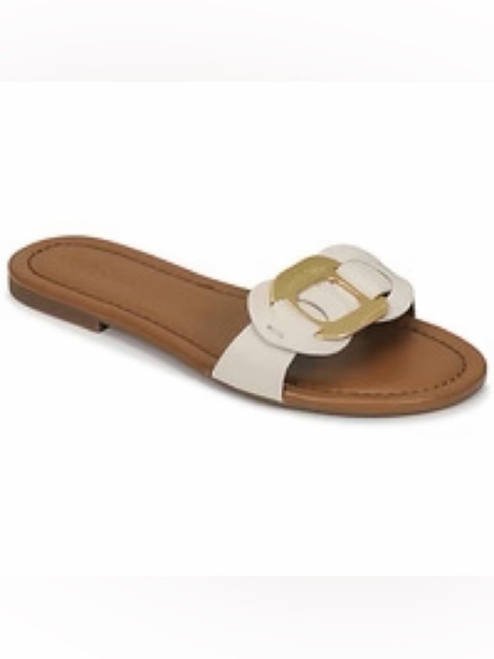 Leather Slide SeeByChloe Sandals with Decorative Buckle - White